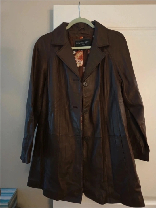 Centigrade Jackets & Blazers - Centigrade Women's Dark Brown Leather Button-Front Jacket